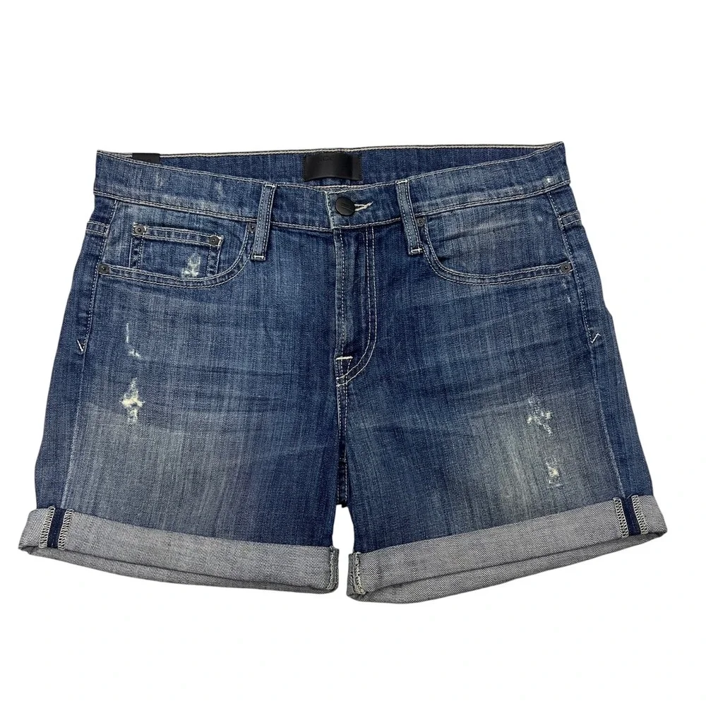 Vince Mason Relaxed Rolled Denim Shorts Medium Wash Distressed‎ Size 28 Womens